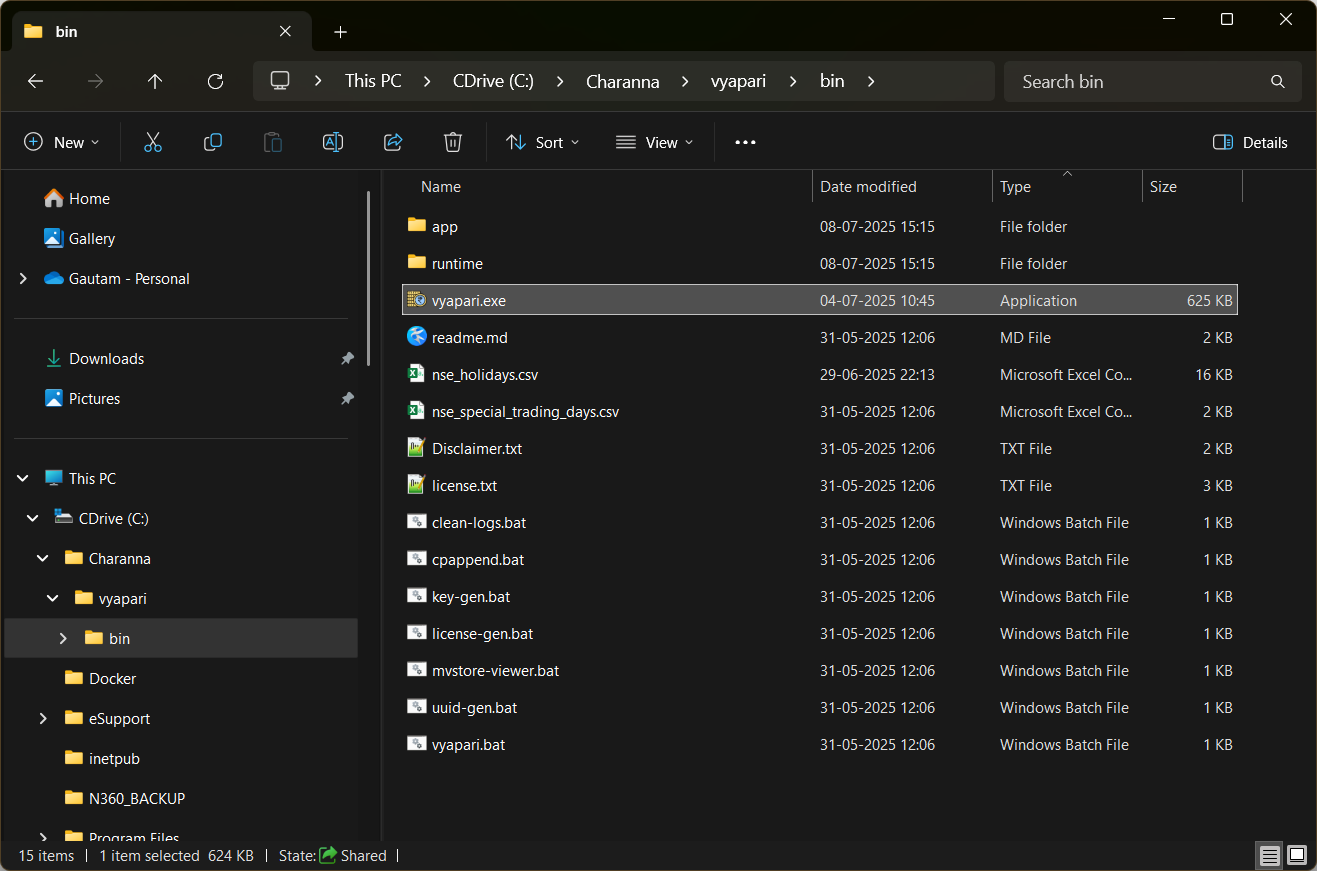Contents of bin folder