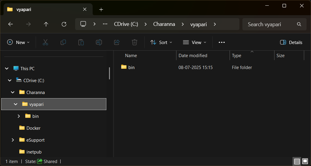 Folder after extacting Vyapari Distribution ZIP file